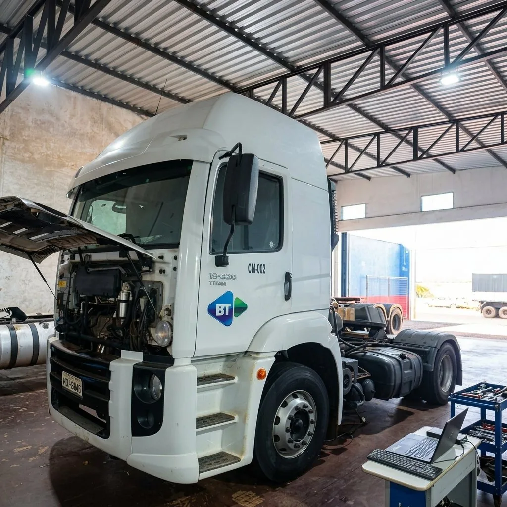 Caminhão Ford Cargo de frota em manutenção