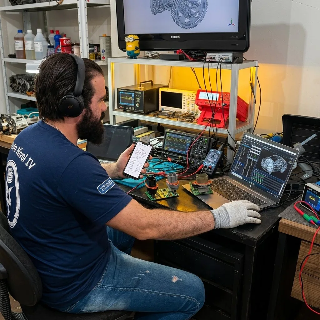 Técnico da Check trabalhando no reparo de uma placa eletrônica