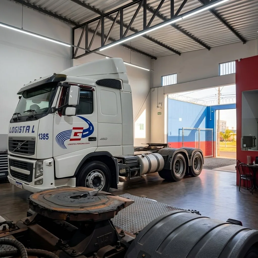 Cavalo mecânico Volvo FH dentro da oficina
